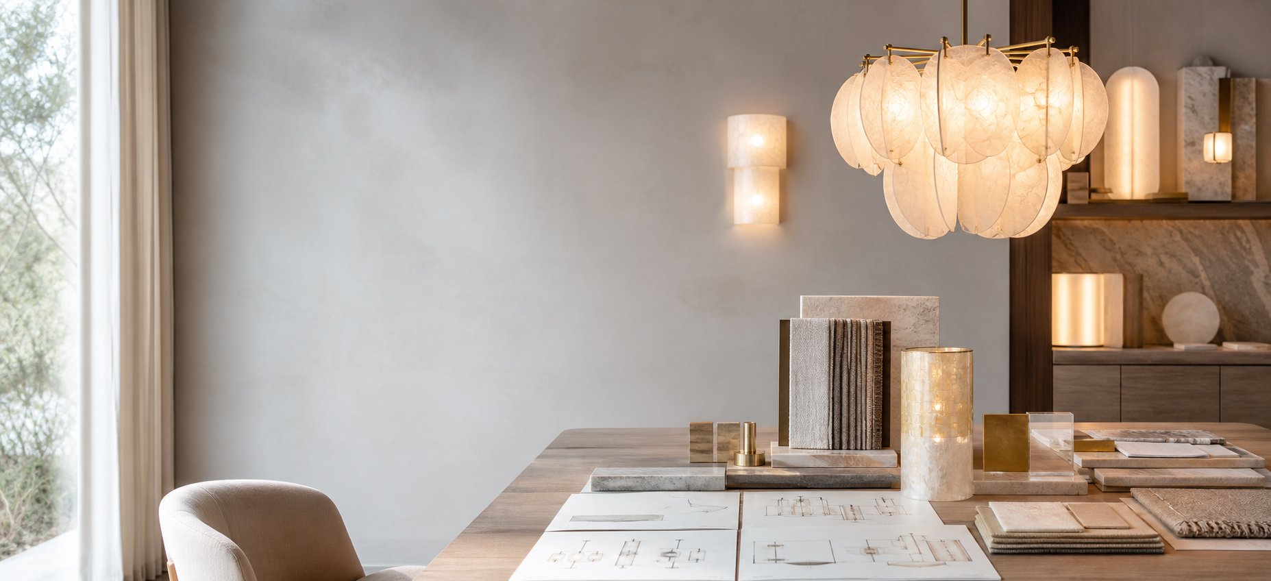 Interior design studio with Hushwing lighting samples