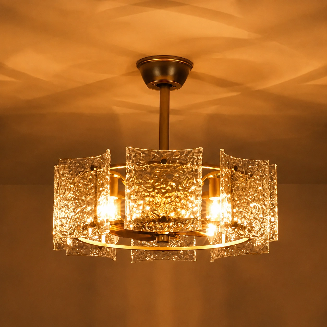 23.2-In Gold Ripple Glass Fandelier Ceiling Fan with Remote, 4-Light E12 & 6 Speeds