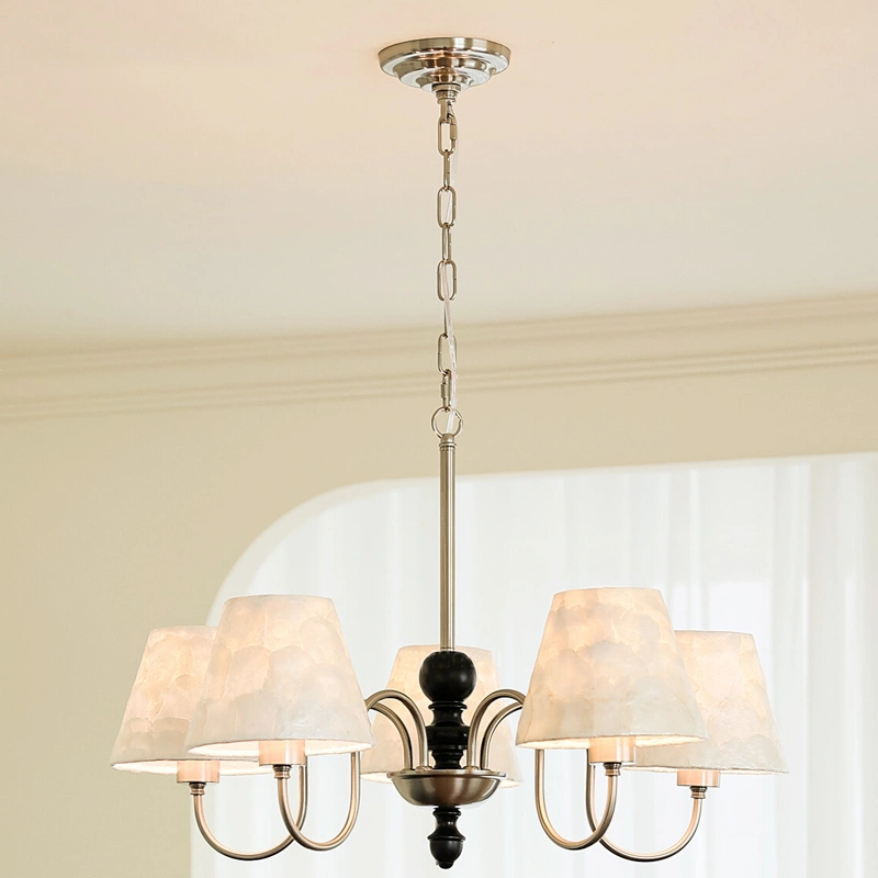 Transitional Capiz Shell Chandelier with Black Accent | 5 & 8 Light