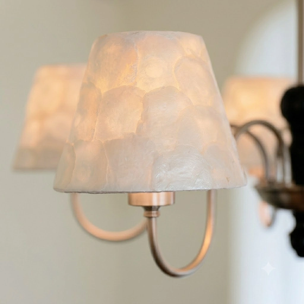 Transitional Capiz Shell Chandelier with Black Accent | 5 & 8 Light