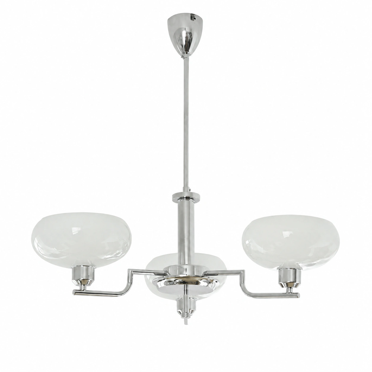 Mid-Century Opal Glass Chandelier in Brass or Chrome | 3 & 5 Light