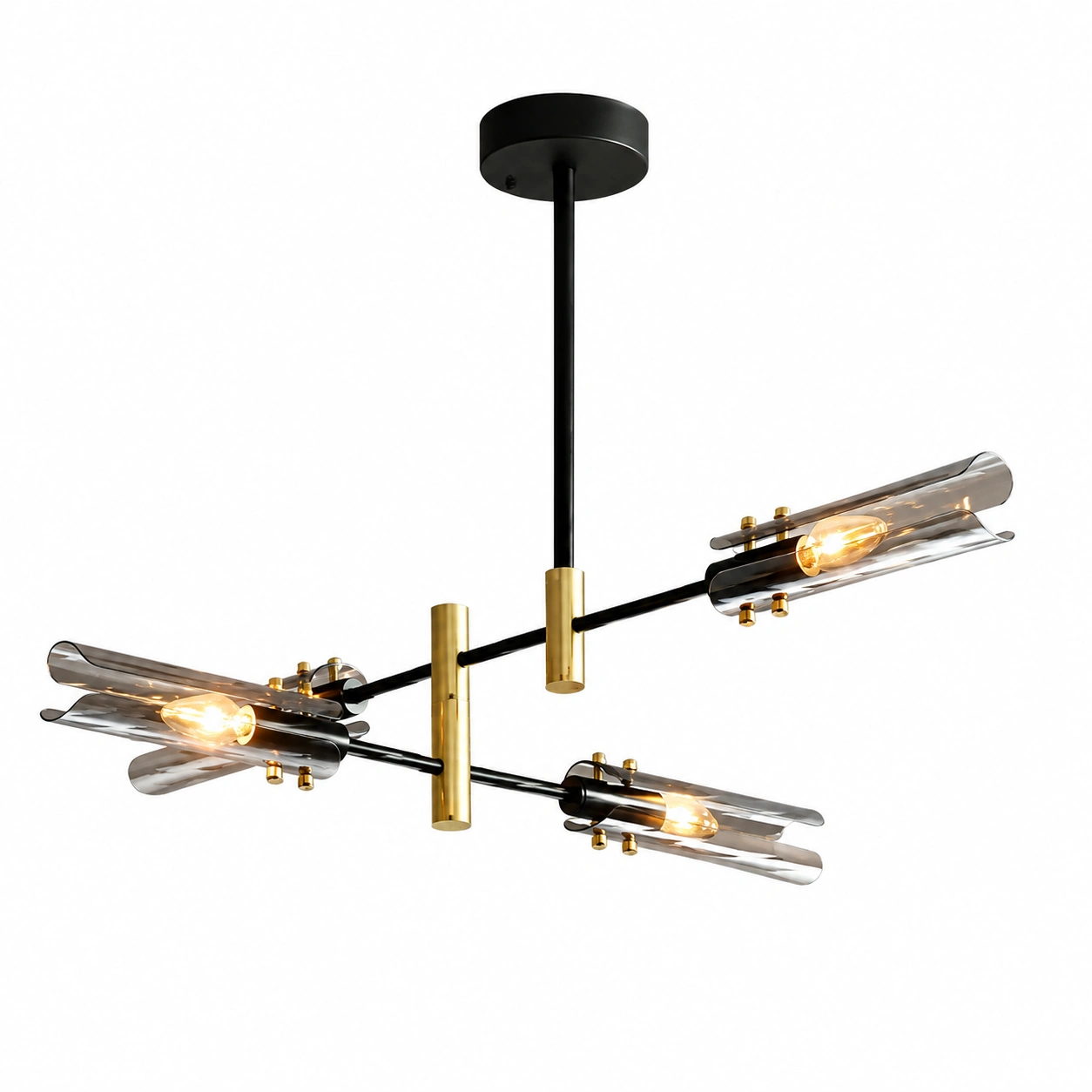 Modern Glass Branch Chandelier in Smoke Gray or Amber | Black & Brass Finish