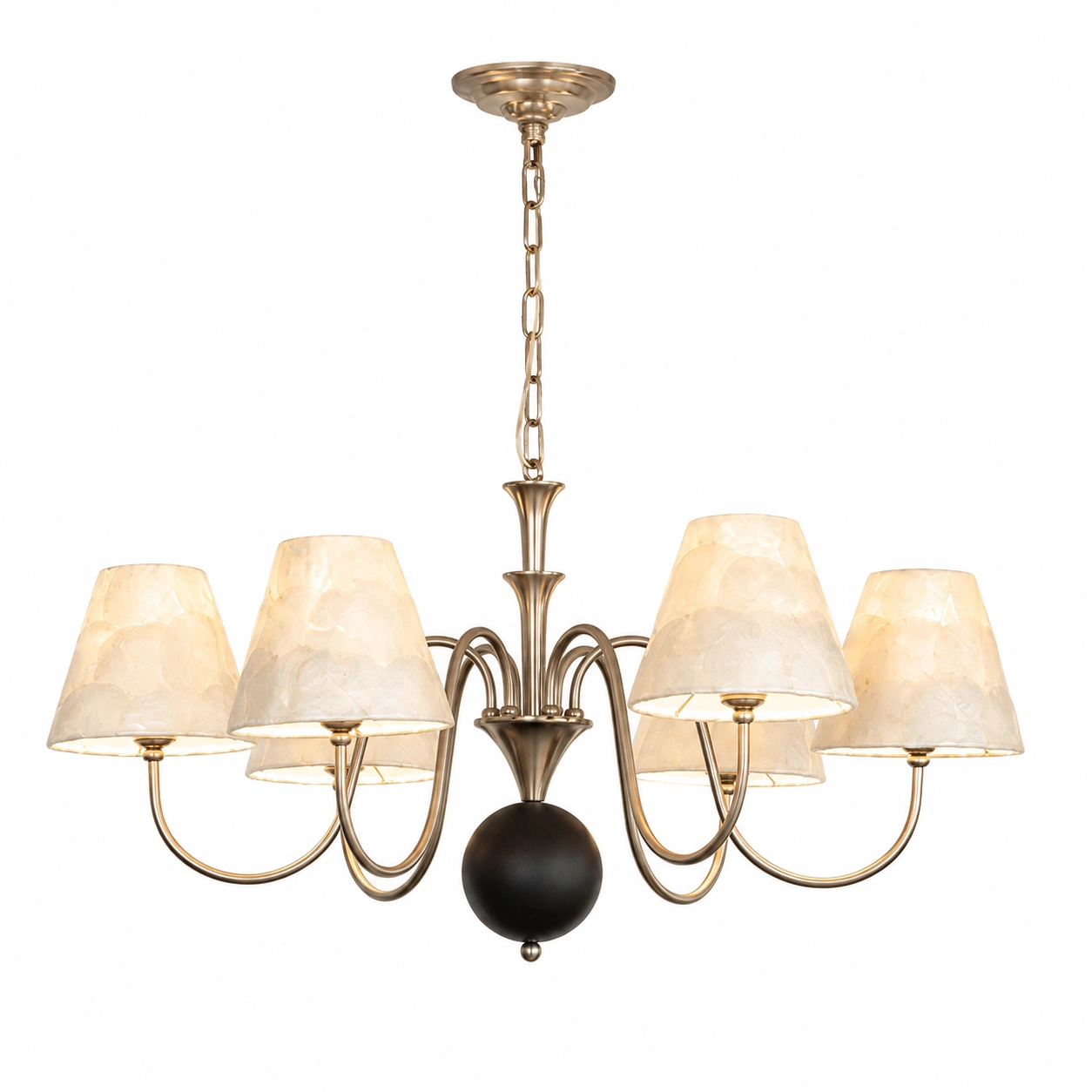 Capiz Shell Shade Chandelier with Antique Brass Arms | 5, 6 & 8 Light