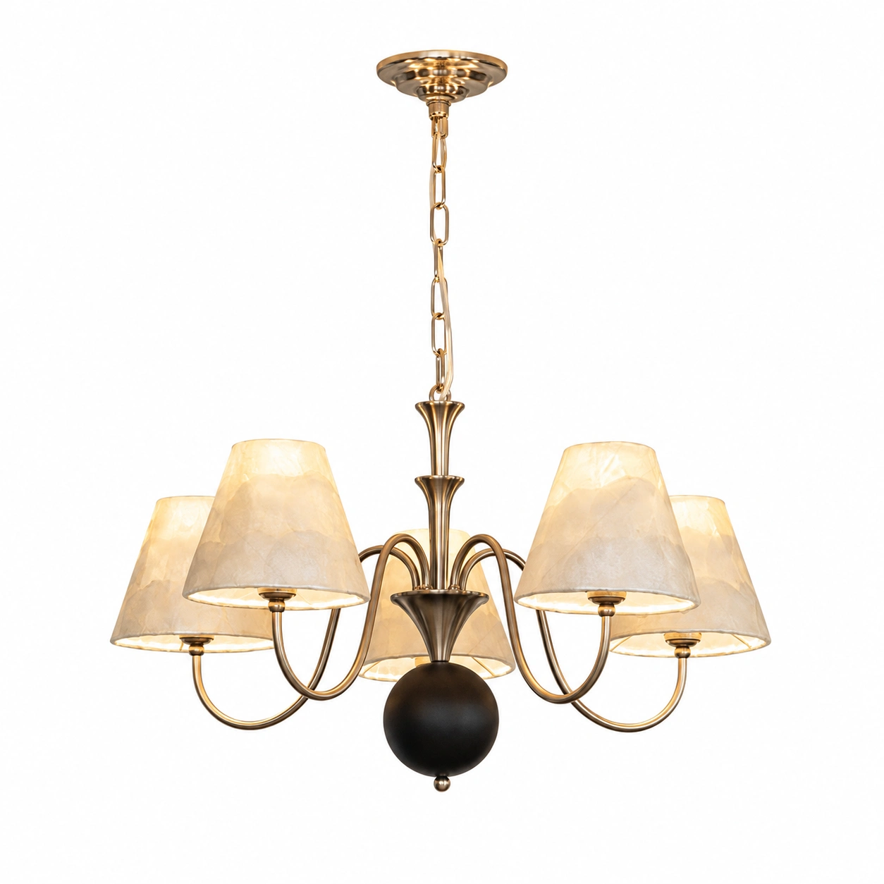 Capiz Shell Shade Chandelier with Antique Brass Arms | 5, 6 & 8 Light