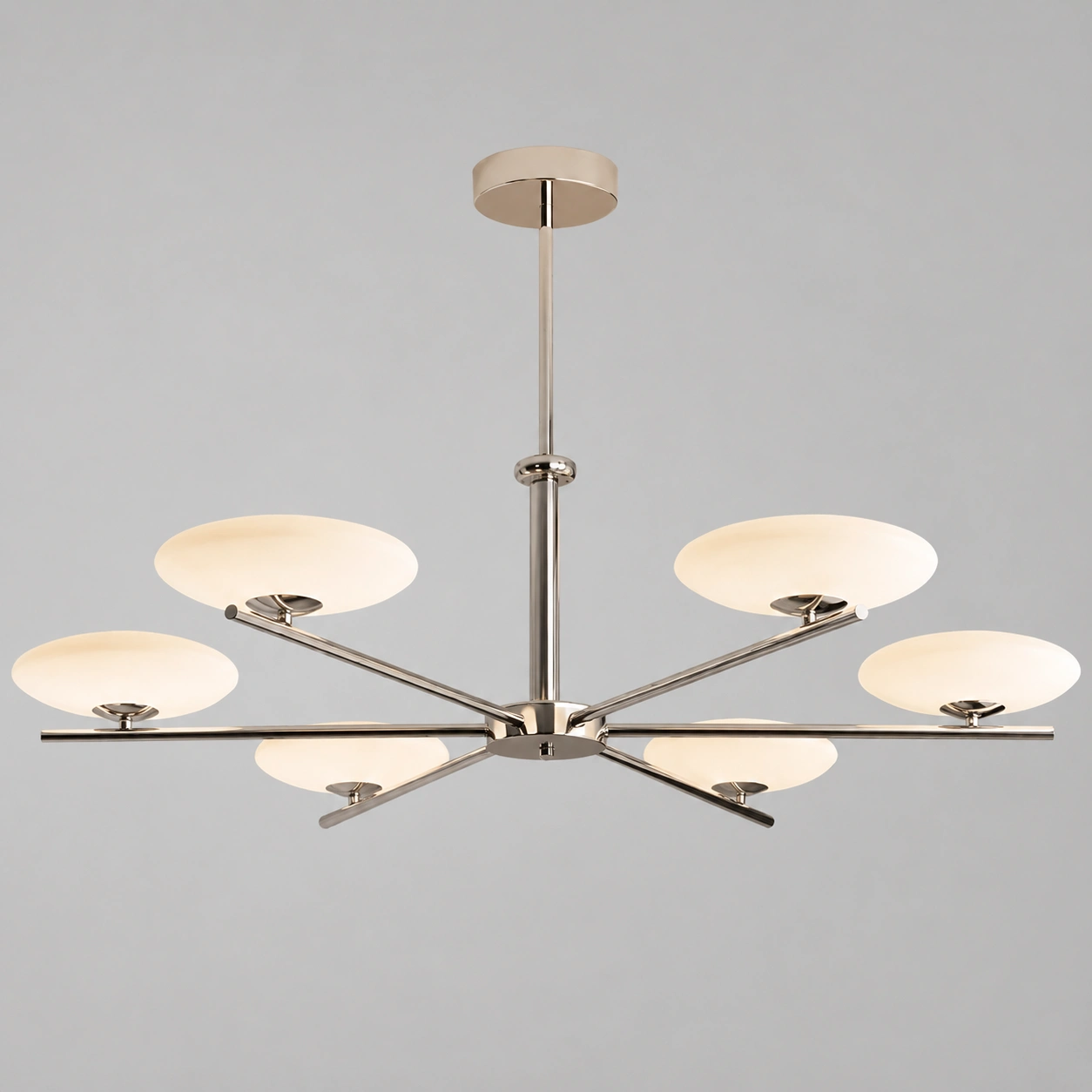 Mid-Century Modern Opal Glass Sputnik Chandelier in Polished Chrome